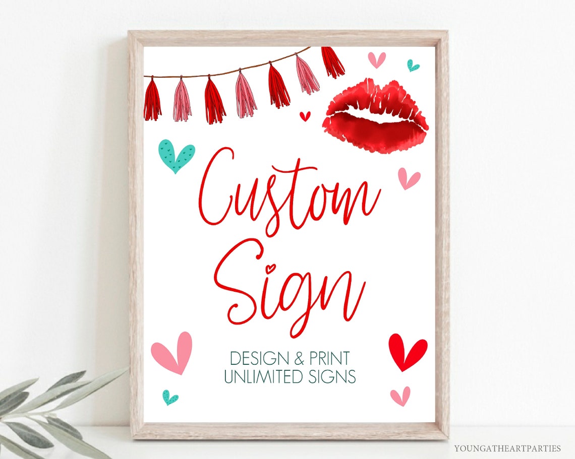 Galentines Day Custom Sign Red Lips Hearts Party Decor Print