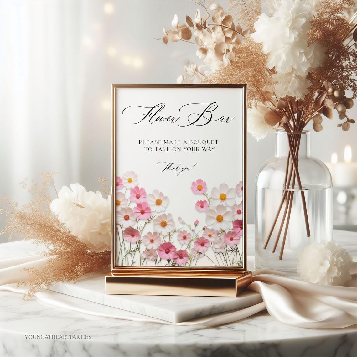 Pink Cosmos Flower Bar Make A Bouquet Wedding Party Sign Print - Image 4