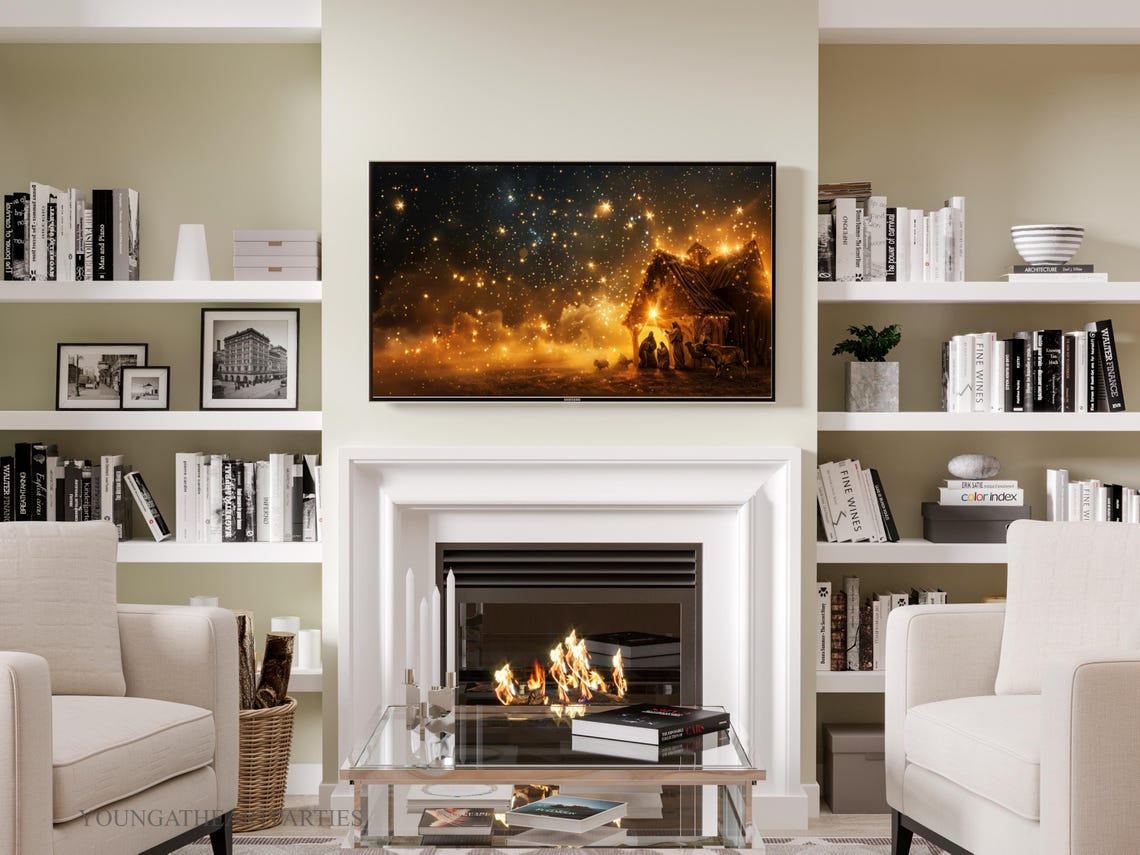 Glowing Starry Night Nativity Scene Blessed Christmas Wall Art - Image 6