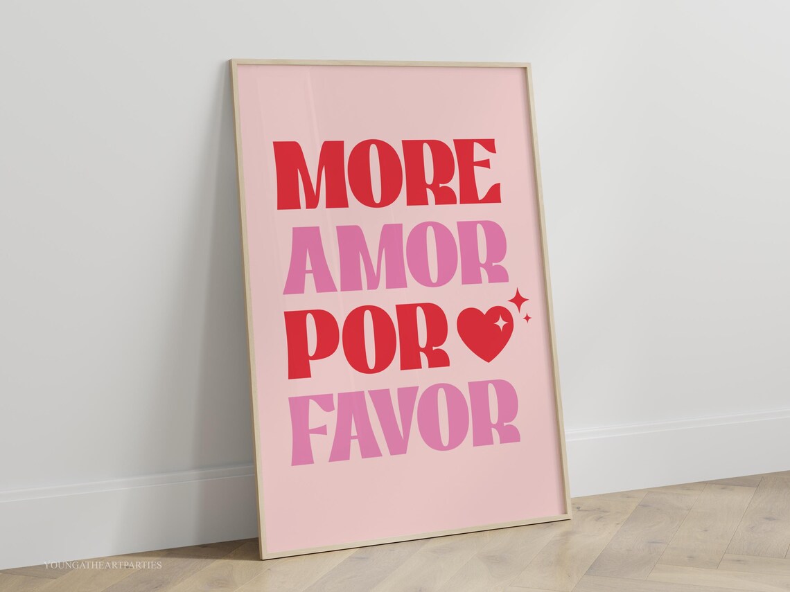 More Amor Por Favor Typography Wall Decor Pink Red Heart Love Poster - Image 4