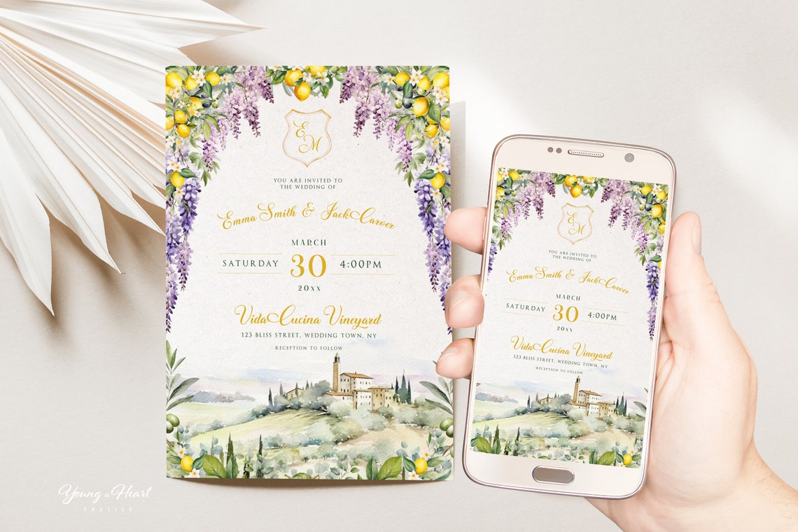 Italian Wisteria Lemon Vineyard Wedding Invitation Suite Poster - Image 4