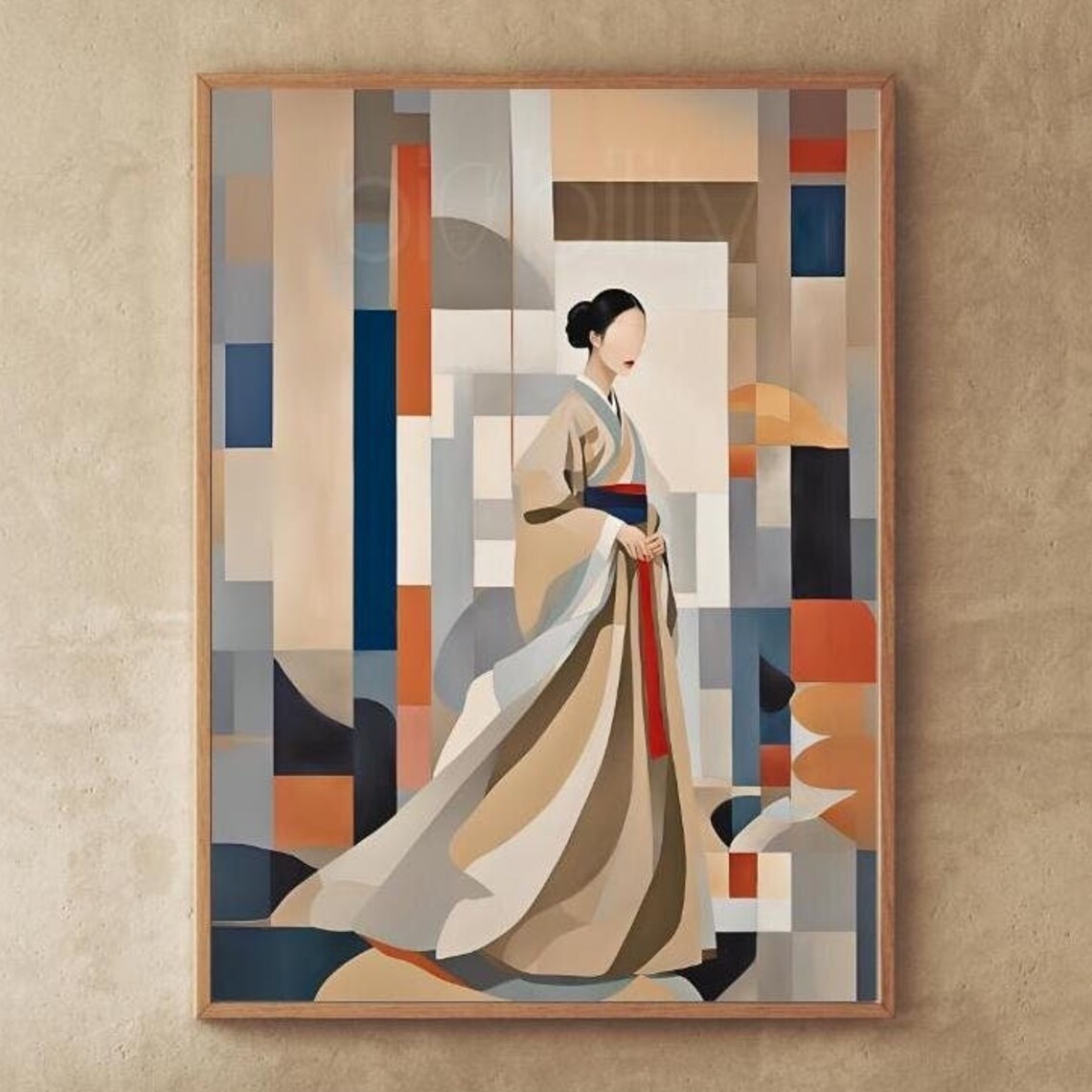 Korean Hanbok Abstract Painting, Neutral Decor Art Print