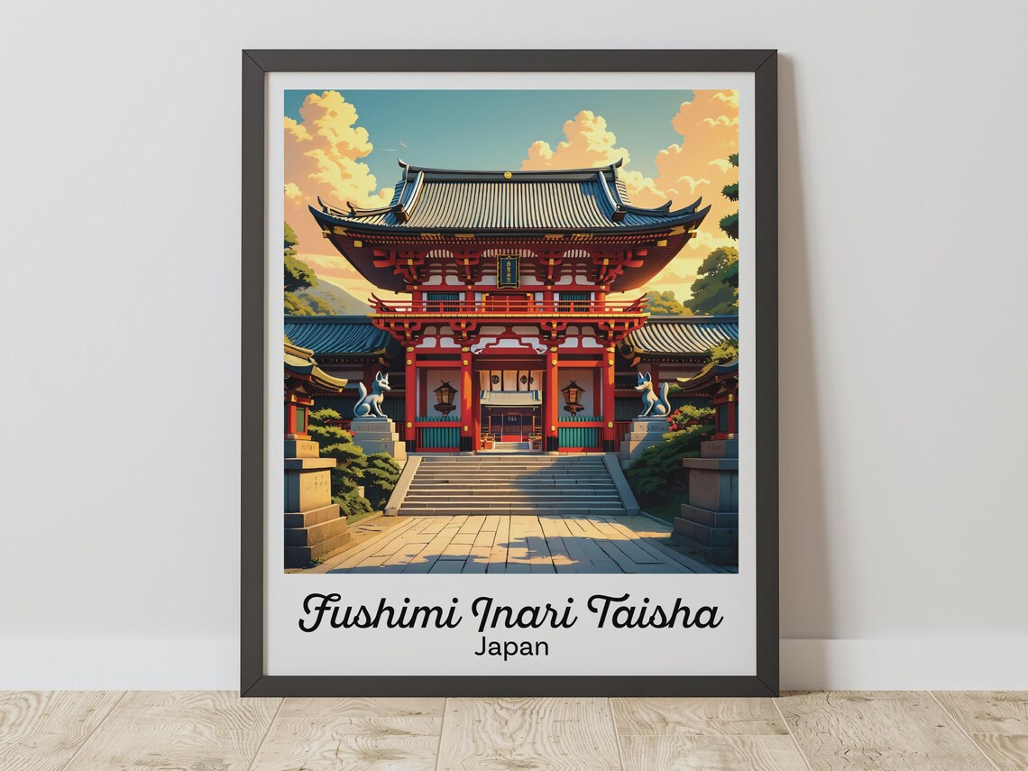 Fushimi Inari Taisha Print, Vintage Kyoto Shrine Poster