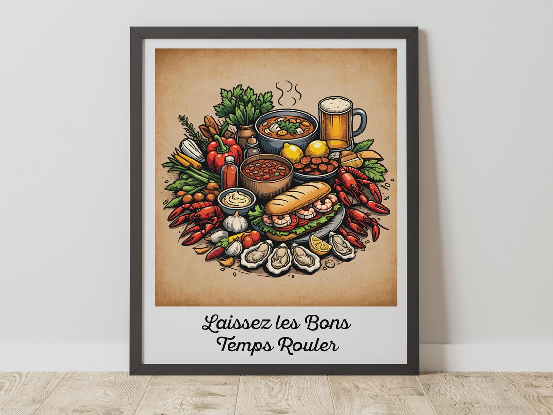 New Orleans Food Art Print, Cajun Cuisine Kitchen Decor