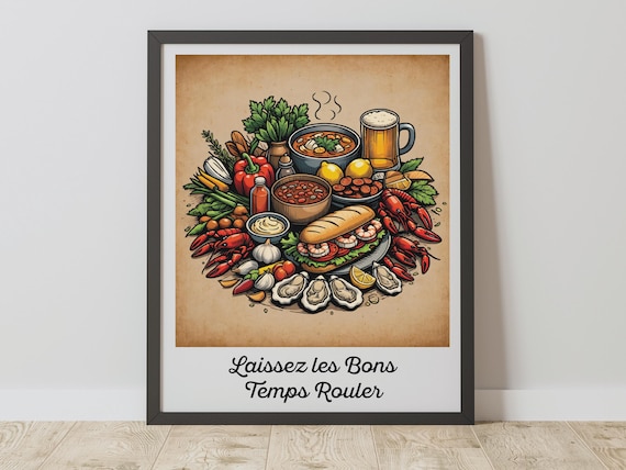 New Orleans Food Art Print, Cajun Cuisine Kitchen Decor