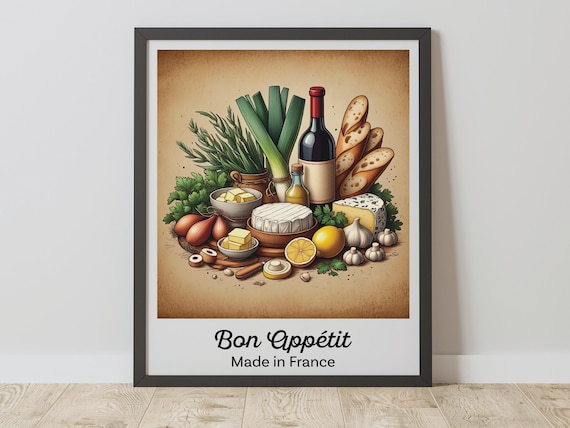 Bon Appetit French Cuisine Wine Cheese Still Life Kitchen Poster