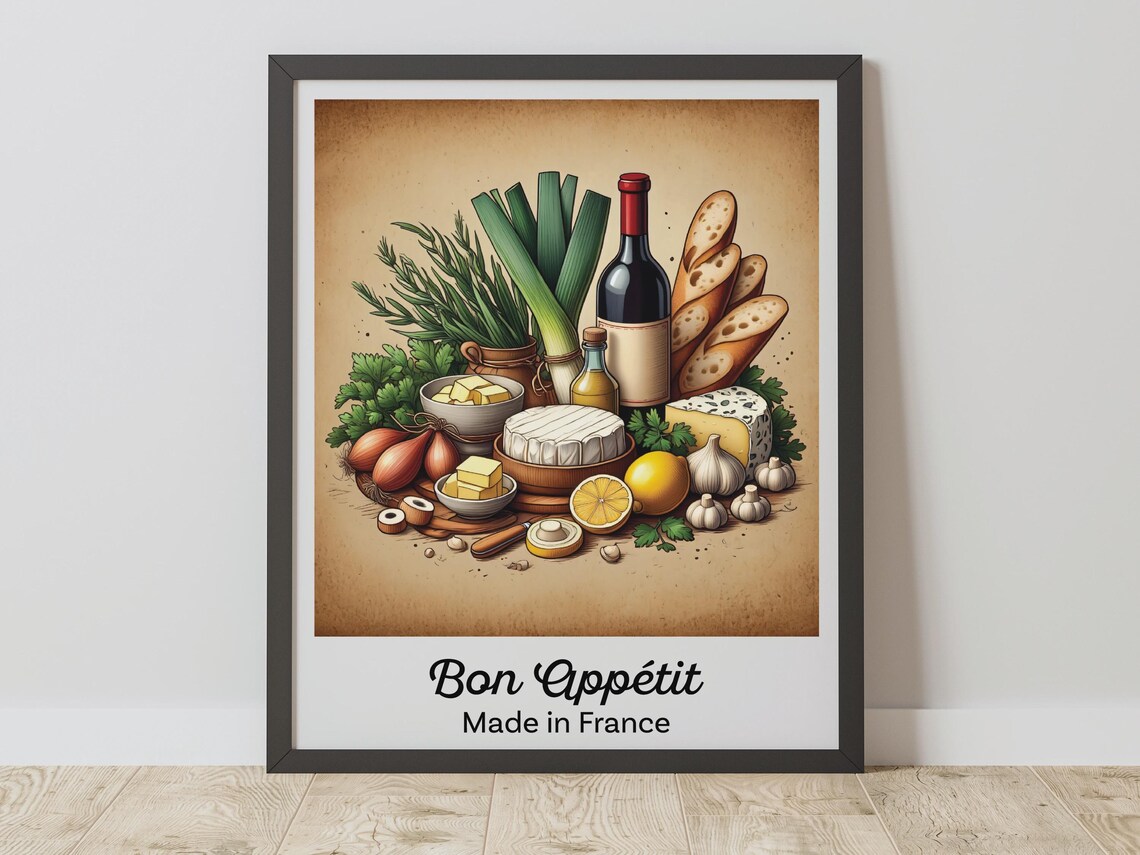 Bon Appetit French Cuisine Wine Cheese Still Life Kitchen Poster