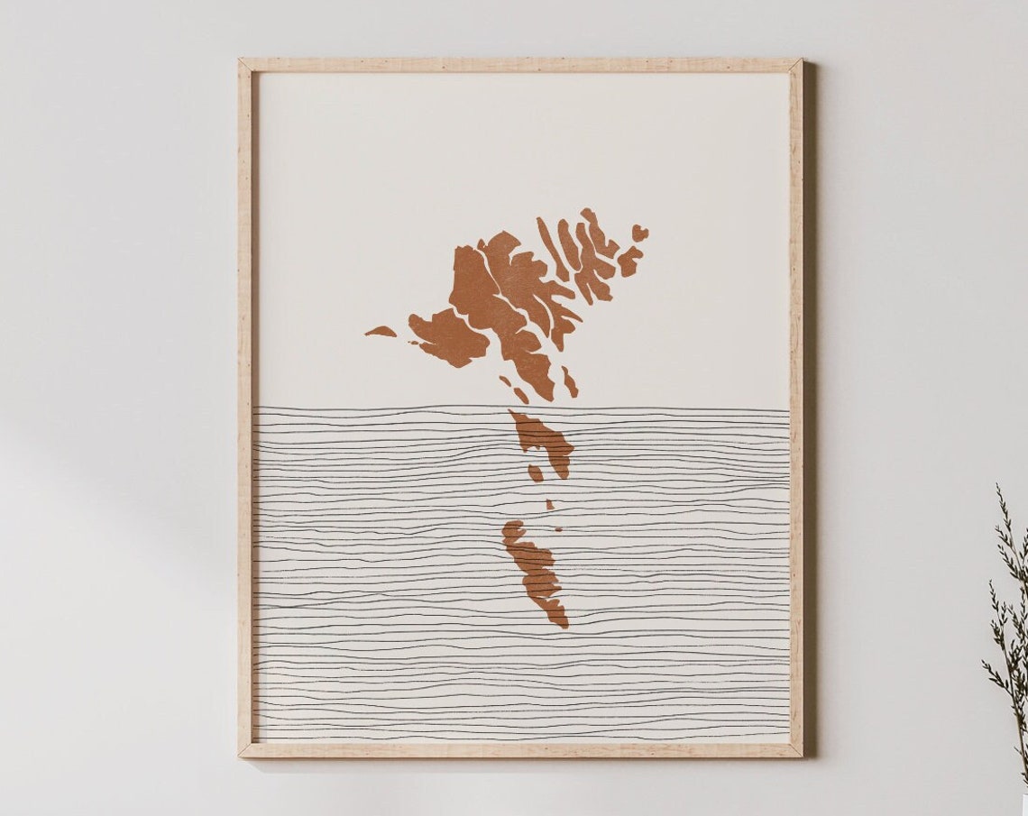 Faroe Islands Boho Map Silhouette Terracotta Travel Wall Art