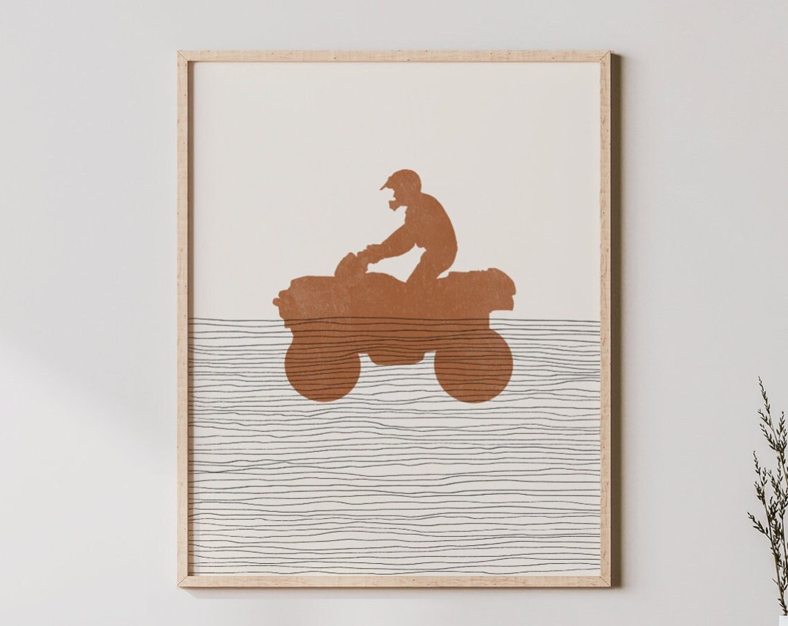 Boho ATV Quad Bike Poster Minimal Terracotta Rider Silhouette