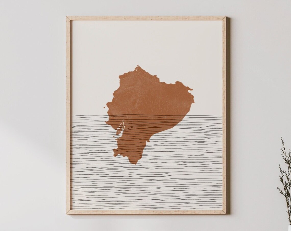 Ecuador Boho Travel Poster, Map Silhouette