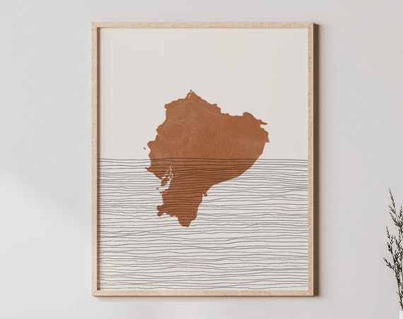 Ecuador Boho Travel Poster, Map Silhouette