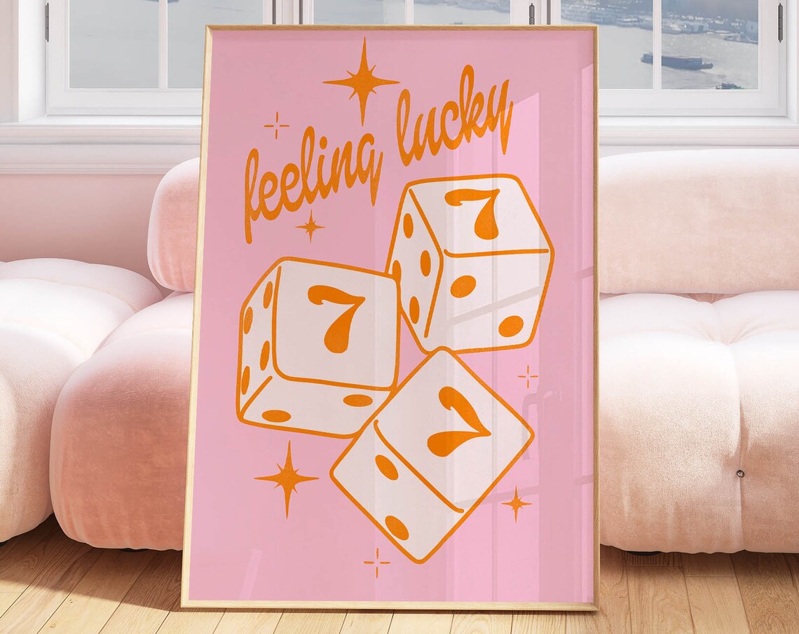 Pink and Orange Funky Lucky You Poster Print