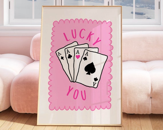 Lucky You Print Funky Home Decor Motivational Poster Trendy Wall Art Apartment Decor Funky Poster Pink Room Decor Y2k Aesthetic Poster