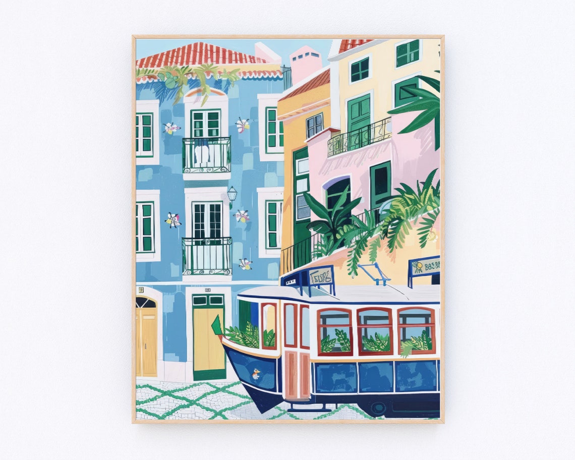 Lisbon Painting Portugal Art Print Lisbon Wall Art Portugal Cityscape Poster Portugal Travel Gift P546