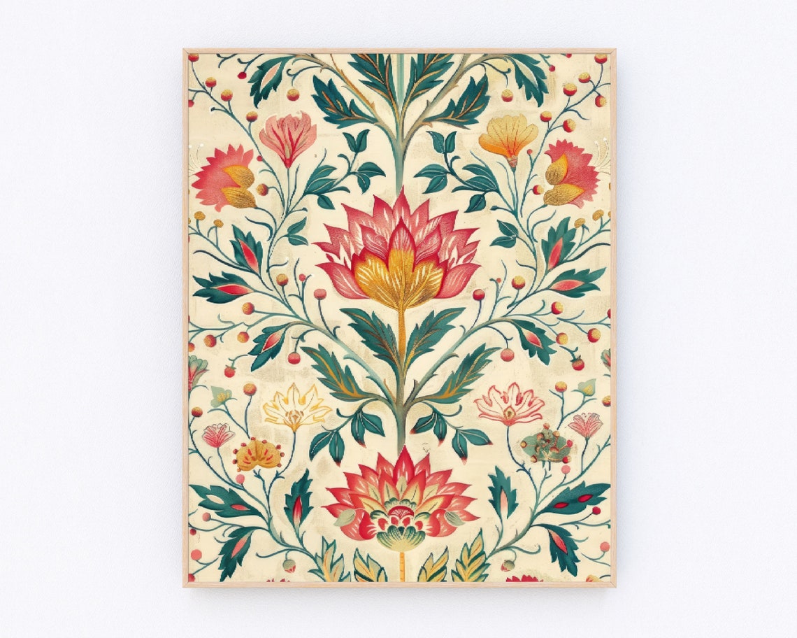 Indian Folk Art Floral Pattern Vintage Botanical Wall Poster