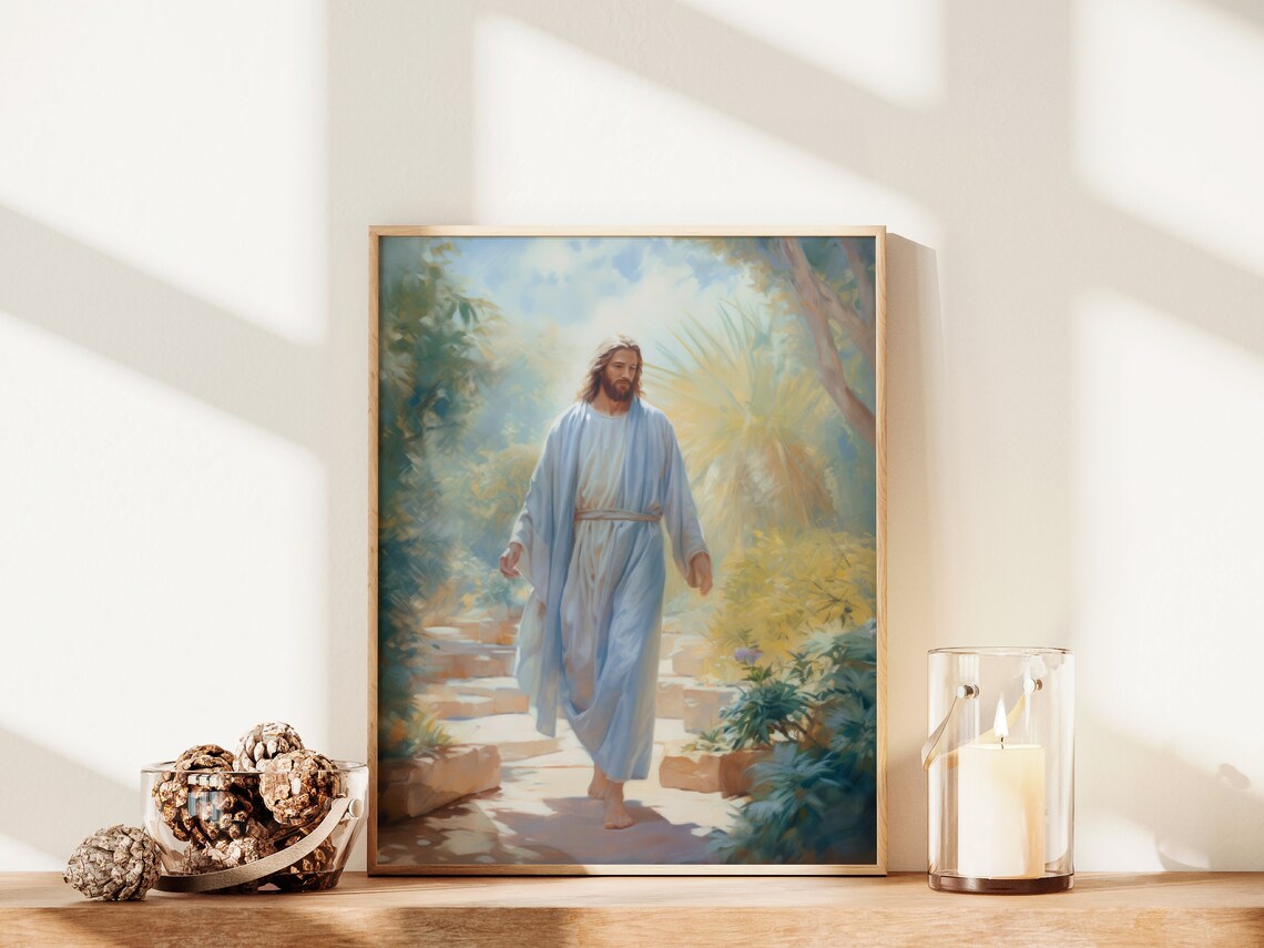 Jesus Walking in Garden Christian Prayer Art Print - Image 2