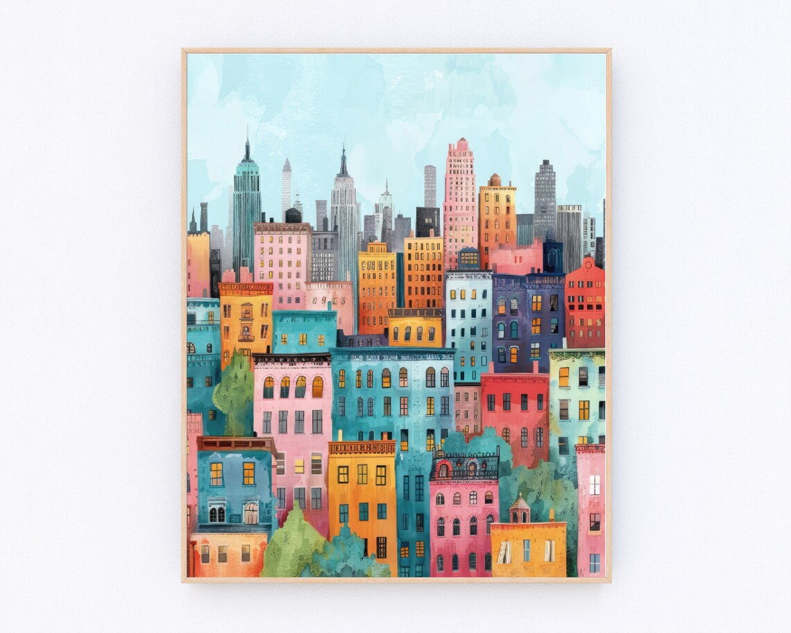 Brooklyn Heights Watercolor Painting New York Landscape Poster Usa Travel Poster Travel Gift P528