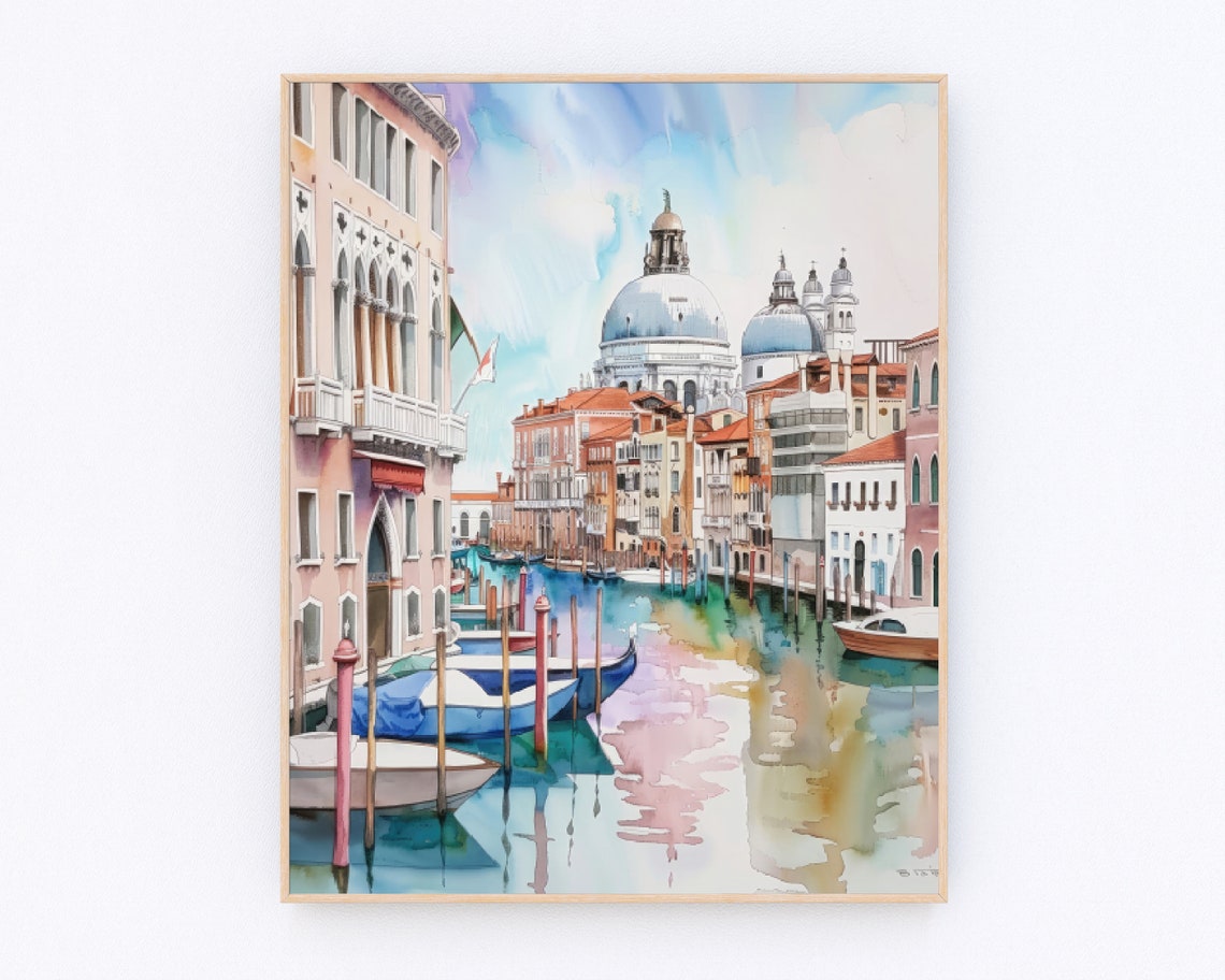 Venice Grand Canal Basilica Domes Soft Pastel Watercolor Poster