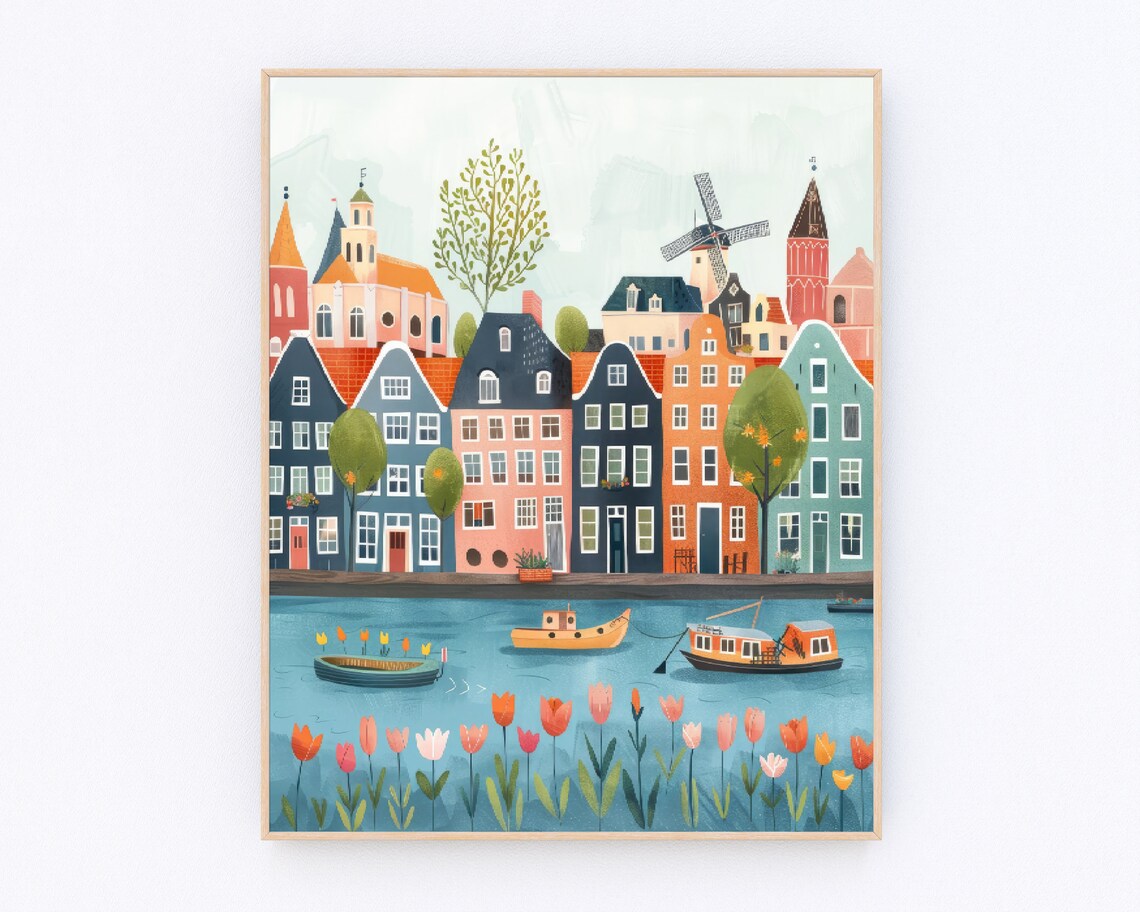 Amsterdam Windmill Travel Poster, Netherlands