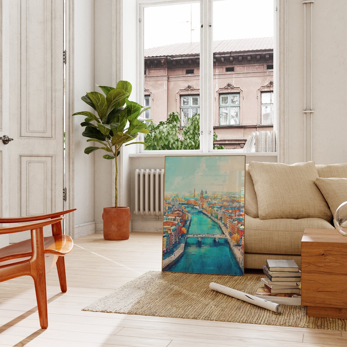 Dublin River Liffey Aerial Bridges Colorful Quays Watercolor Poster - Image 2