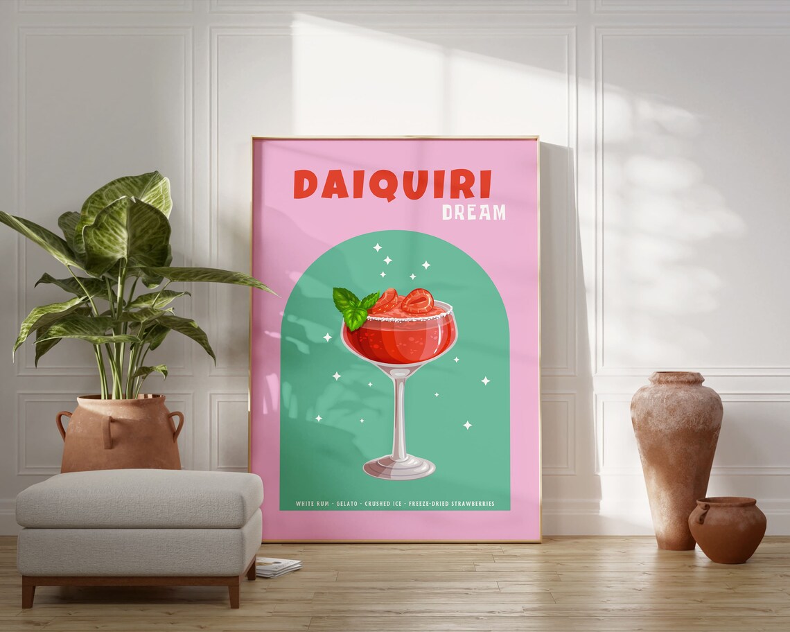 Daiquiri Dream Strawberry Cocktail Retro Pink Party Bar Poster - Image 2
