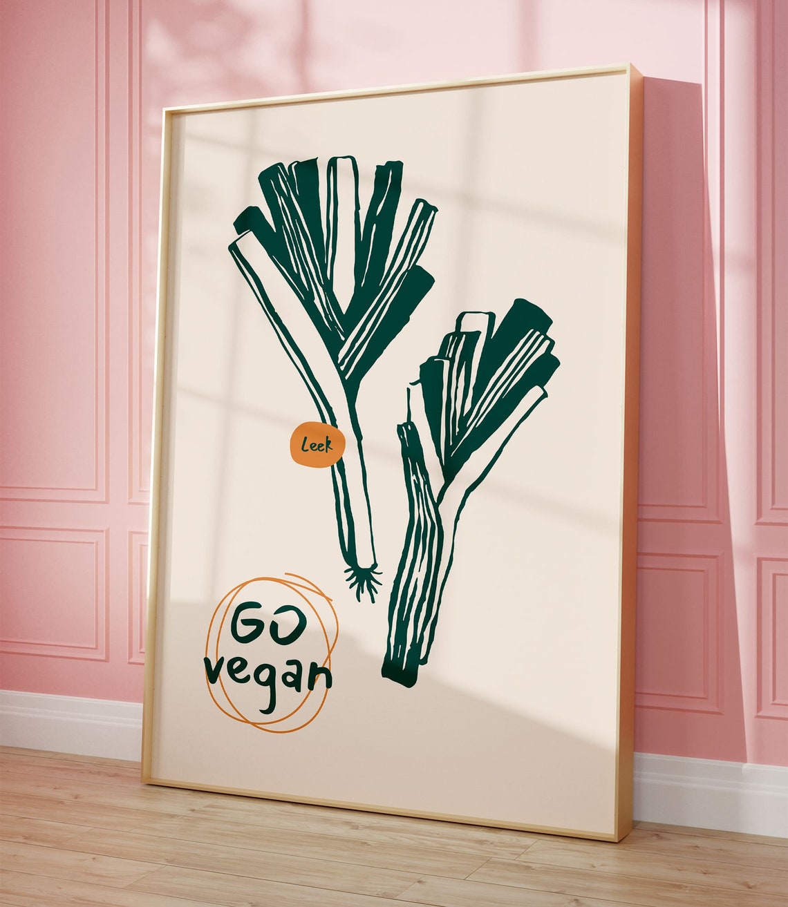 Fresh Leek Go Vegan Green Kitchen Food Illustration Art Poster - Image 2