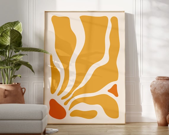 Matisse Yellow Wavy Leaves Boho Art Print