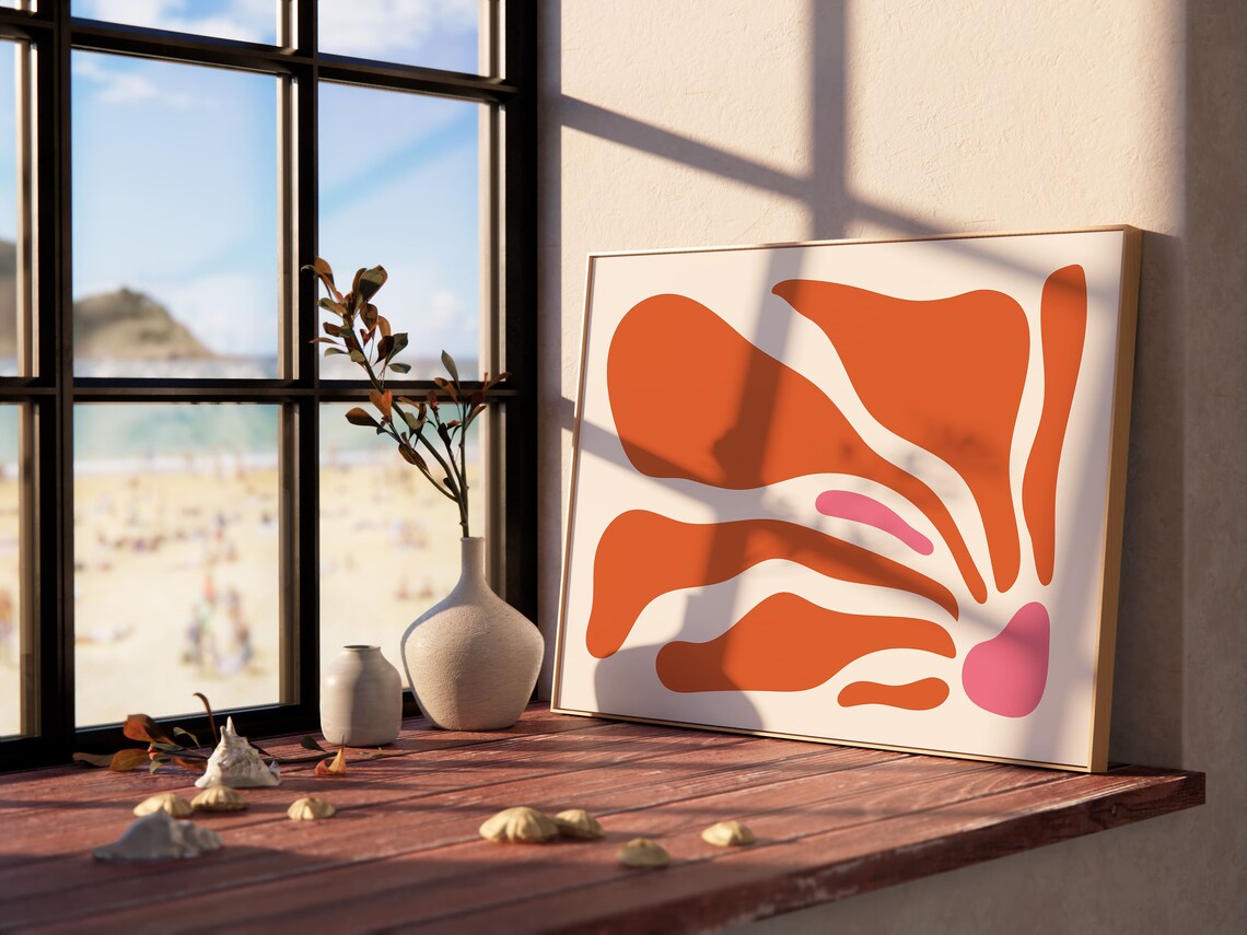 Horizontal Abstract Wall Art Orange Abstract Wall Art Flower Market Print Boho Wall Art Horizontal Matisse Print