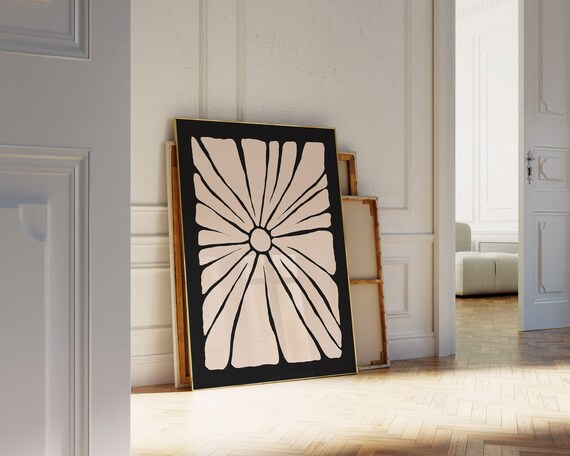 Black Sunburst Bloom Minimalist Moody Botanical Abstract Poster