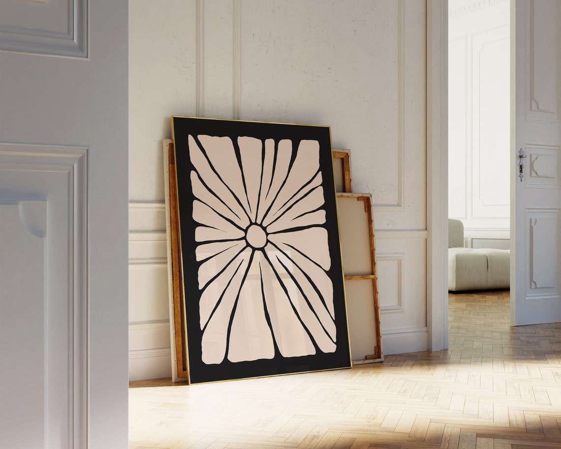 Black Sunburst Bloom Minimalist Moody Botanical Abstract Poster