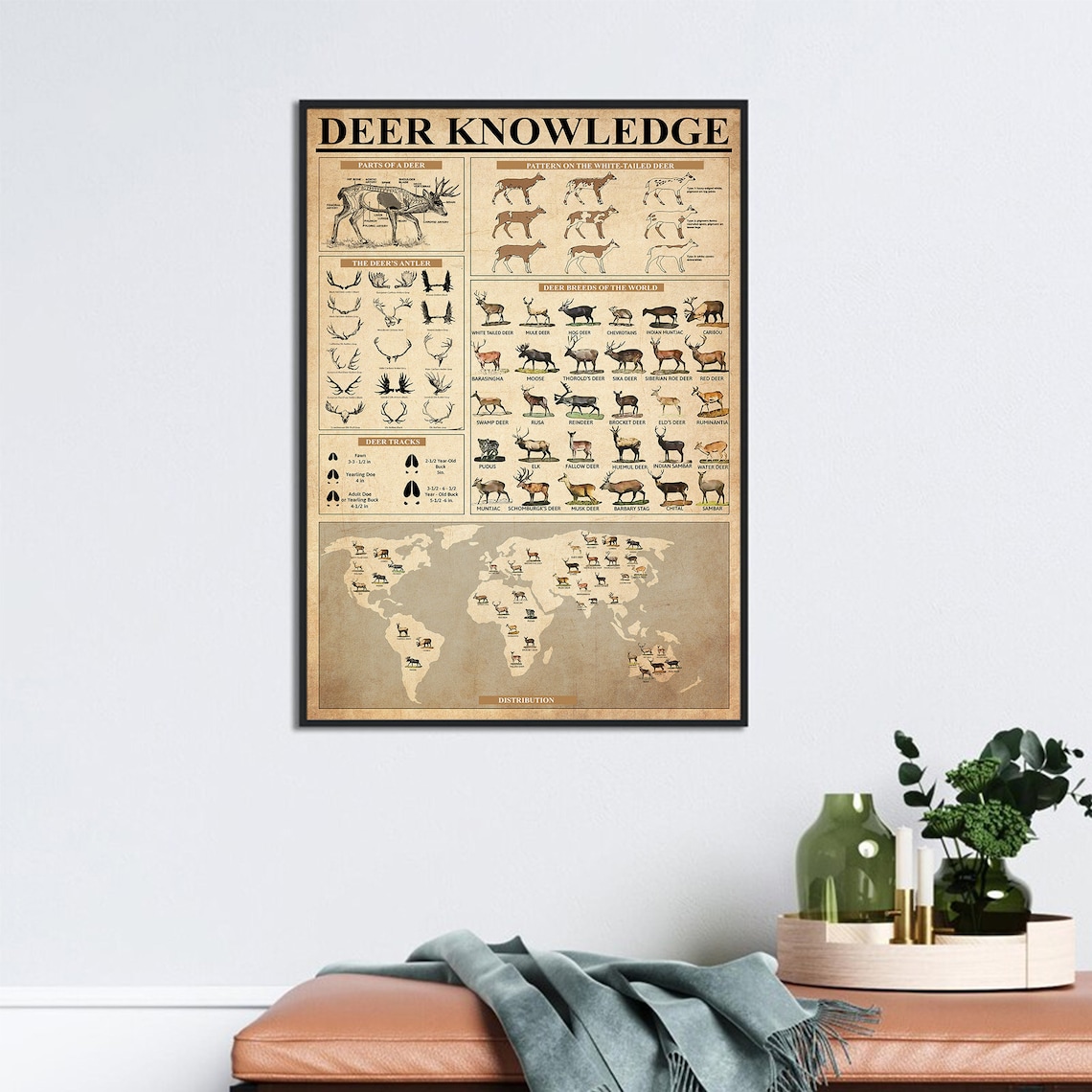 Vintage Deer Knowledge Art Print, Reindeer Poster - Image 3