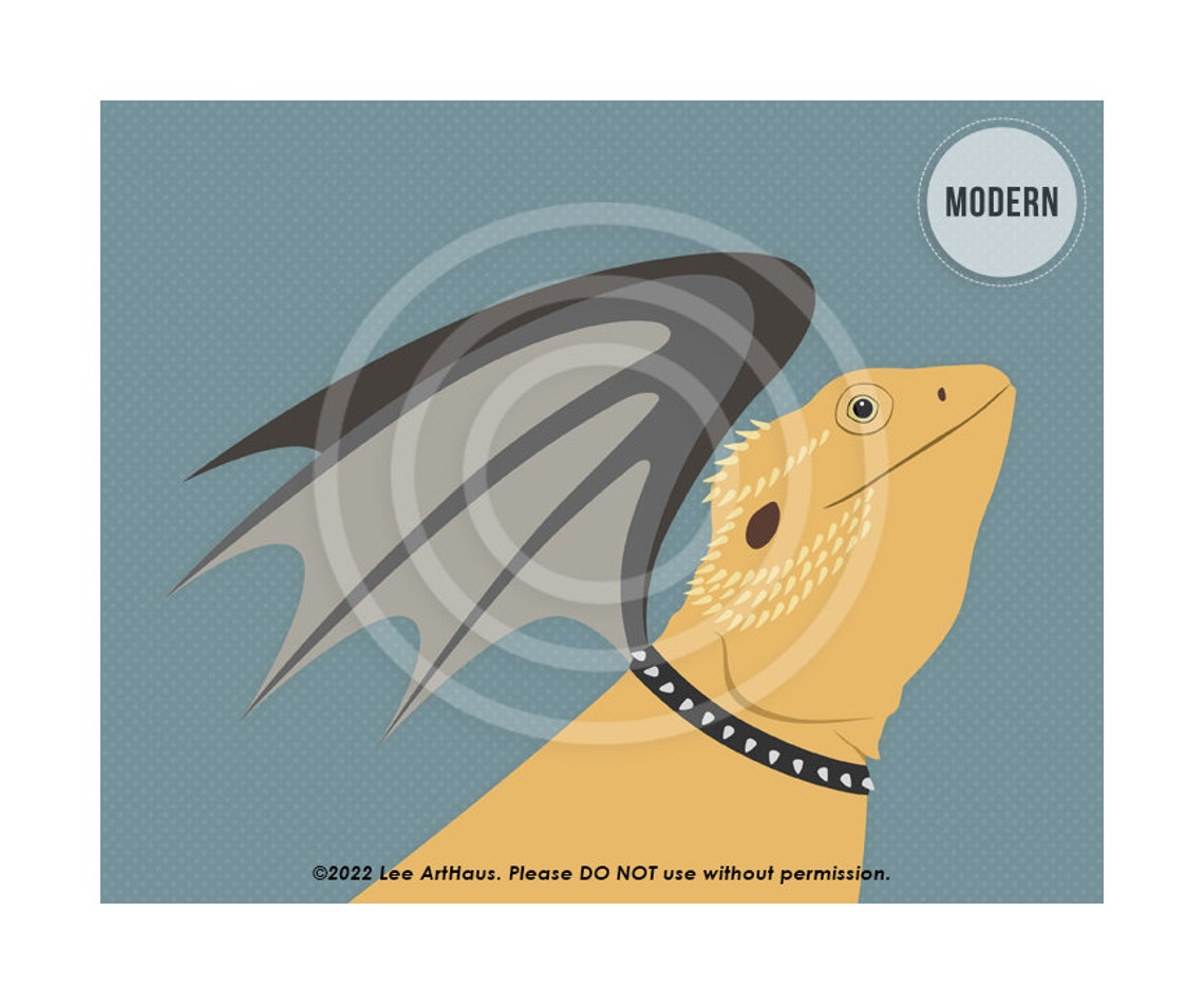 Bearded Dragon With Wings Spiked Collar Red Funny Reptile Poster - Image 2