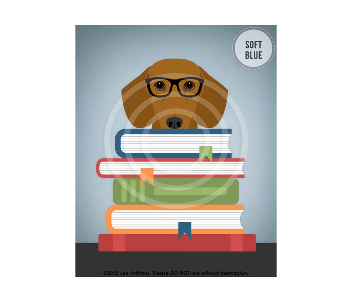 Red Dachshund Wearing Glasses With Stack of Books Funny Dog Poster - Image 2