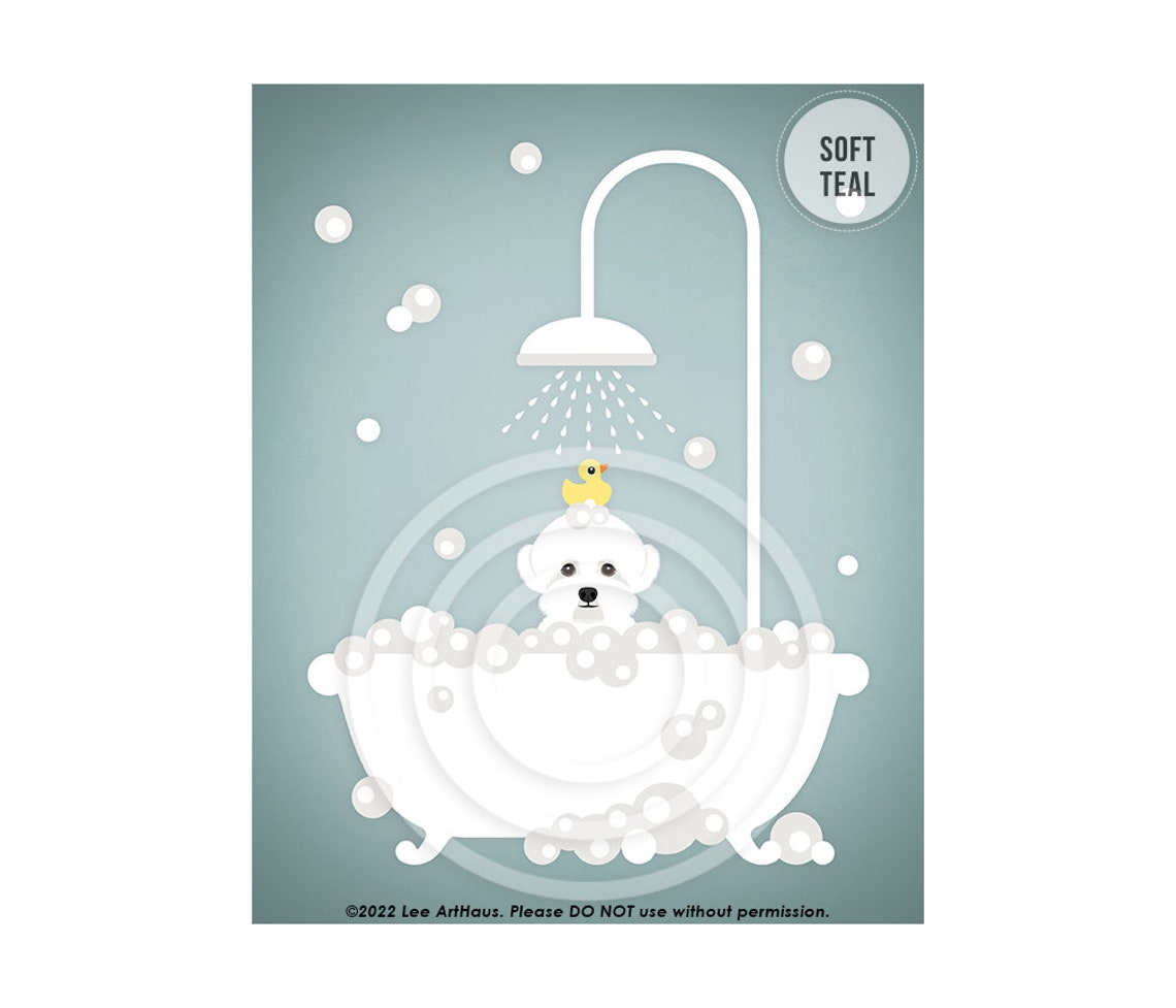 Bichon Frise In Bubble Bath Shower With Rubber Duck Dog Bath Poster - Image 4