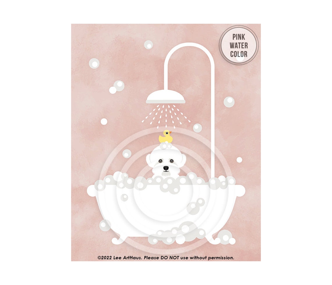 Bichon Frise In Bubble Bath Shower With Rubber Duck Dog Bath Poster