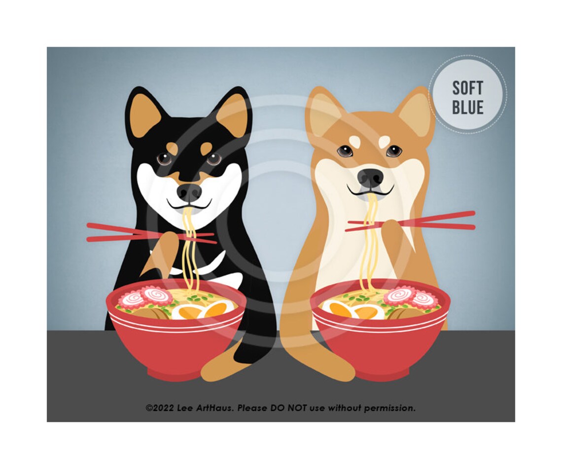 Two Shiba Inu Dogs Eating Ramen Noodles Chopsticks Funny Pet Poster - Image 2