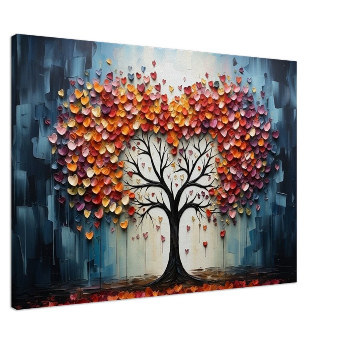 Love Tree With Colorful Heart Leaves Dark Blue Modern Art Poster
