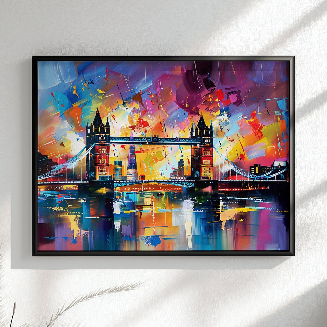 Tower Bridge London Night Neon Reflections Thames River Poster
