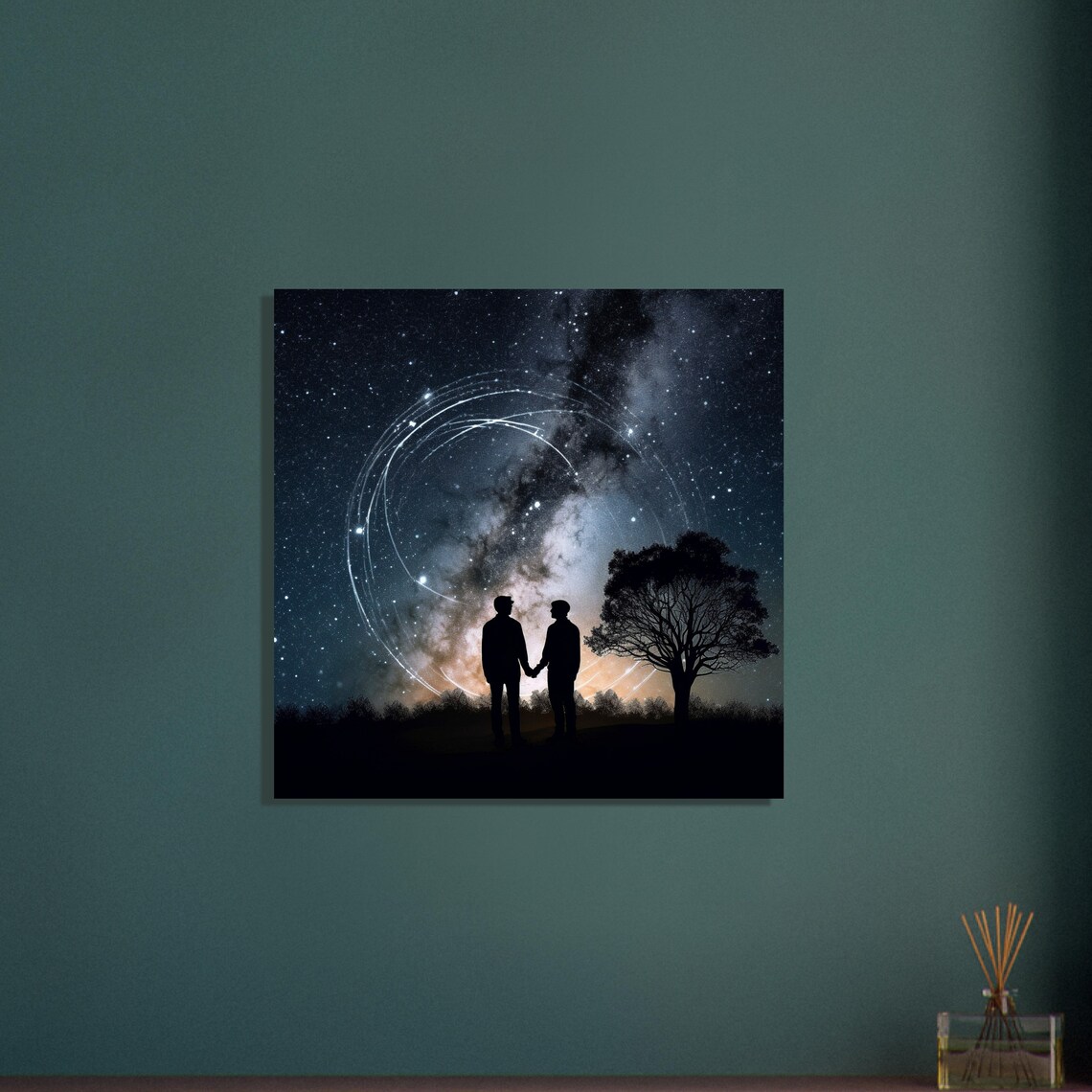 Two Men Holding Hands Silhouette Milky Way Night LGBTQ Love Poster - Image 2