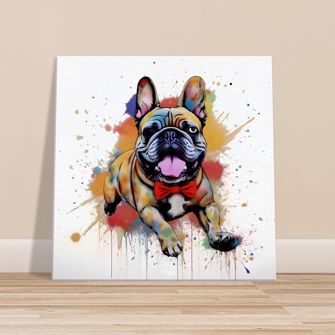 French Bulldog Watercolor Portrait with Red Bow Tie Puppy Dog Poster - Image 3