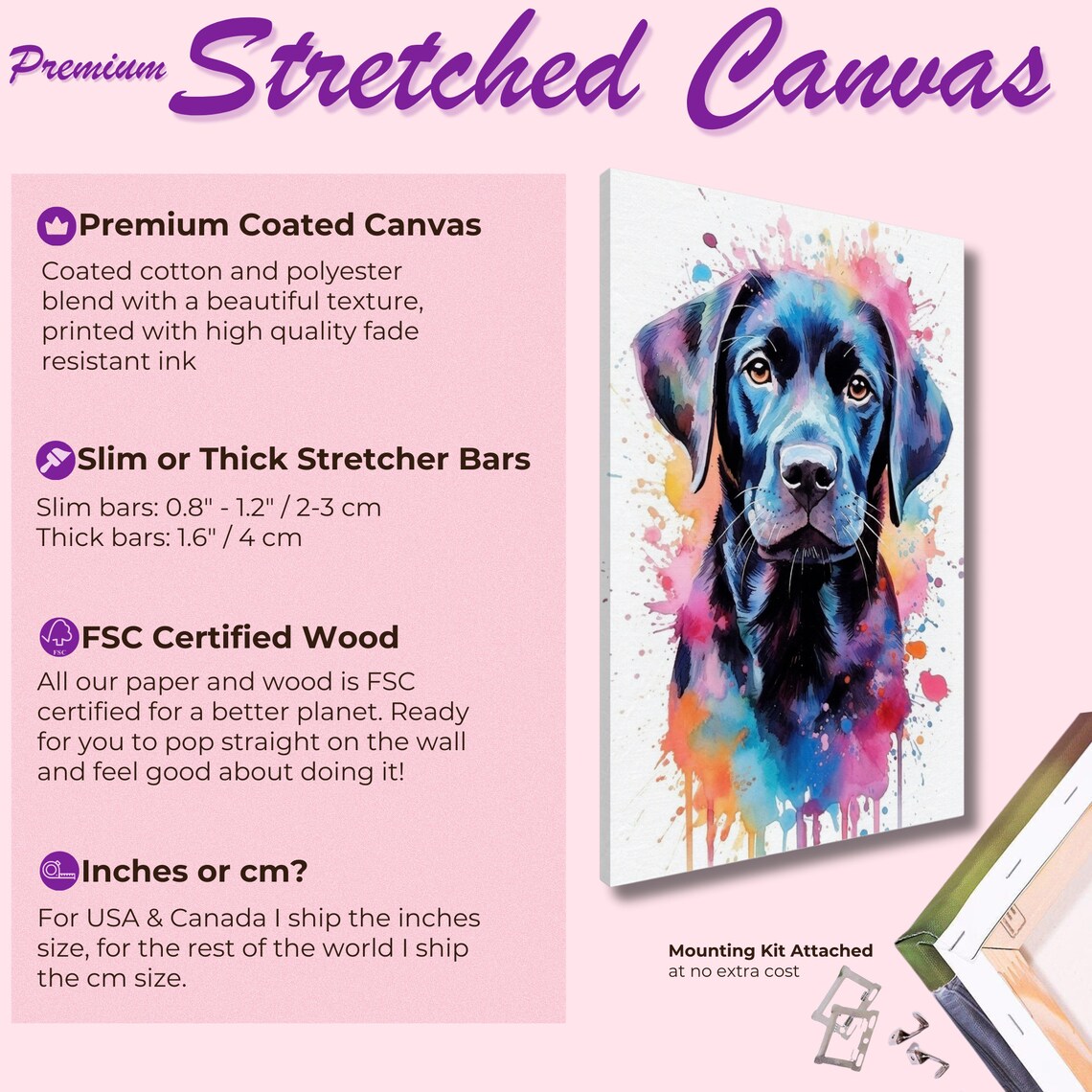 Watercolour Black Labrador Print, Colourful Splatter - Image 3