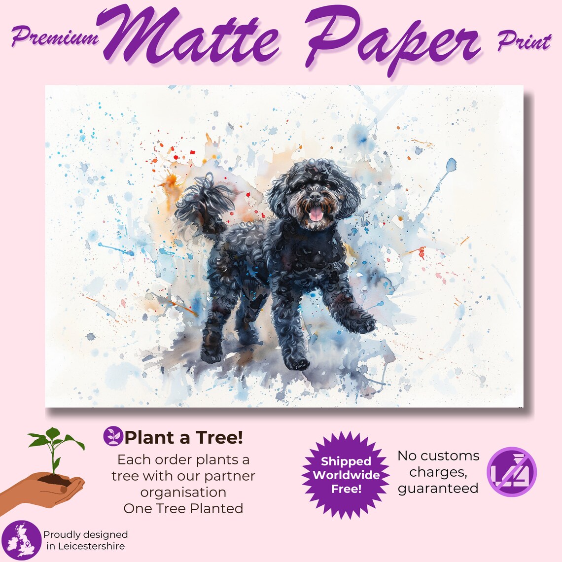 Black Cockapoo Watercolour Dog Poster Print - Image 3