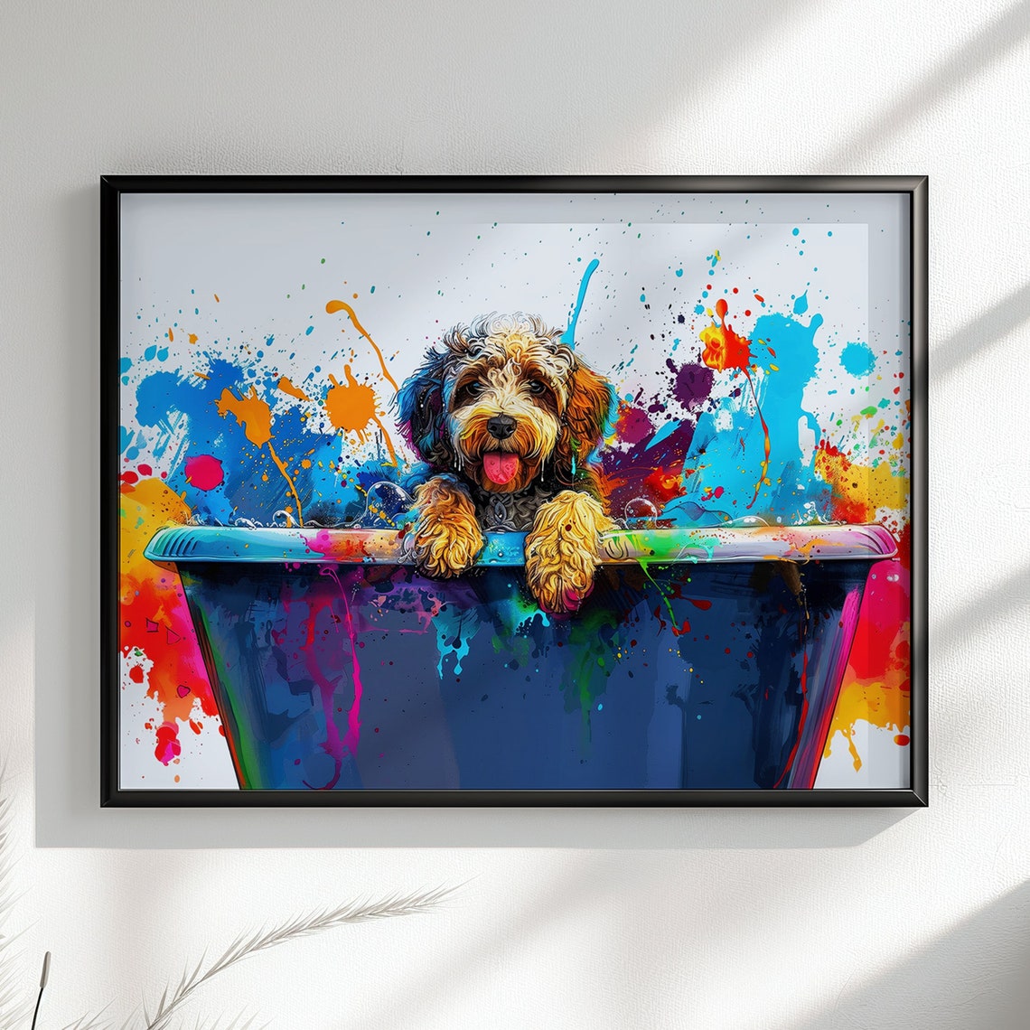 Cockapoo Puppy In Bathtub Pop Art Paint Splash Dog Portrait Poster