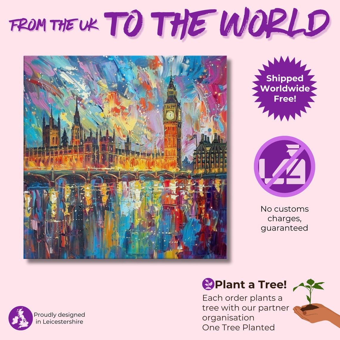 Big Ben Houses Of Parliament Westminster Palace London Print Abstract River Thames Wall Decor Cityscape Painting Gift City Art - Image 2