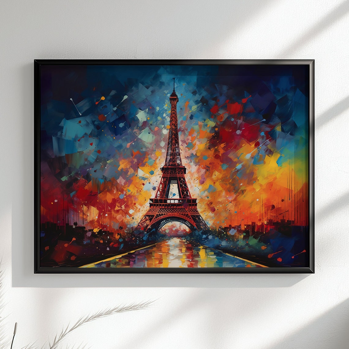 Eiffel Tower at Night Riverside Reflections Colorful Art Poster