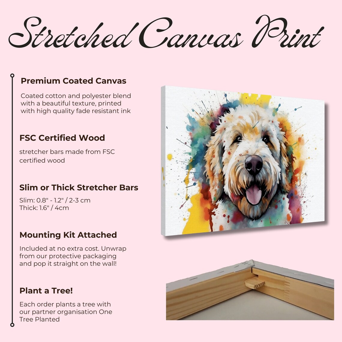 Cream Doodle Dog Watercolor Portrait Happy Puppy Splash Art Poster - Image 2
