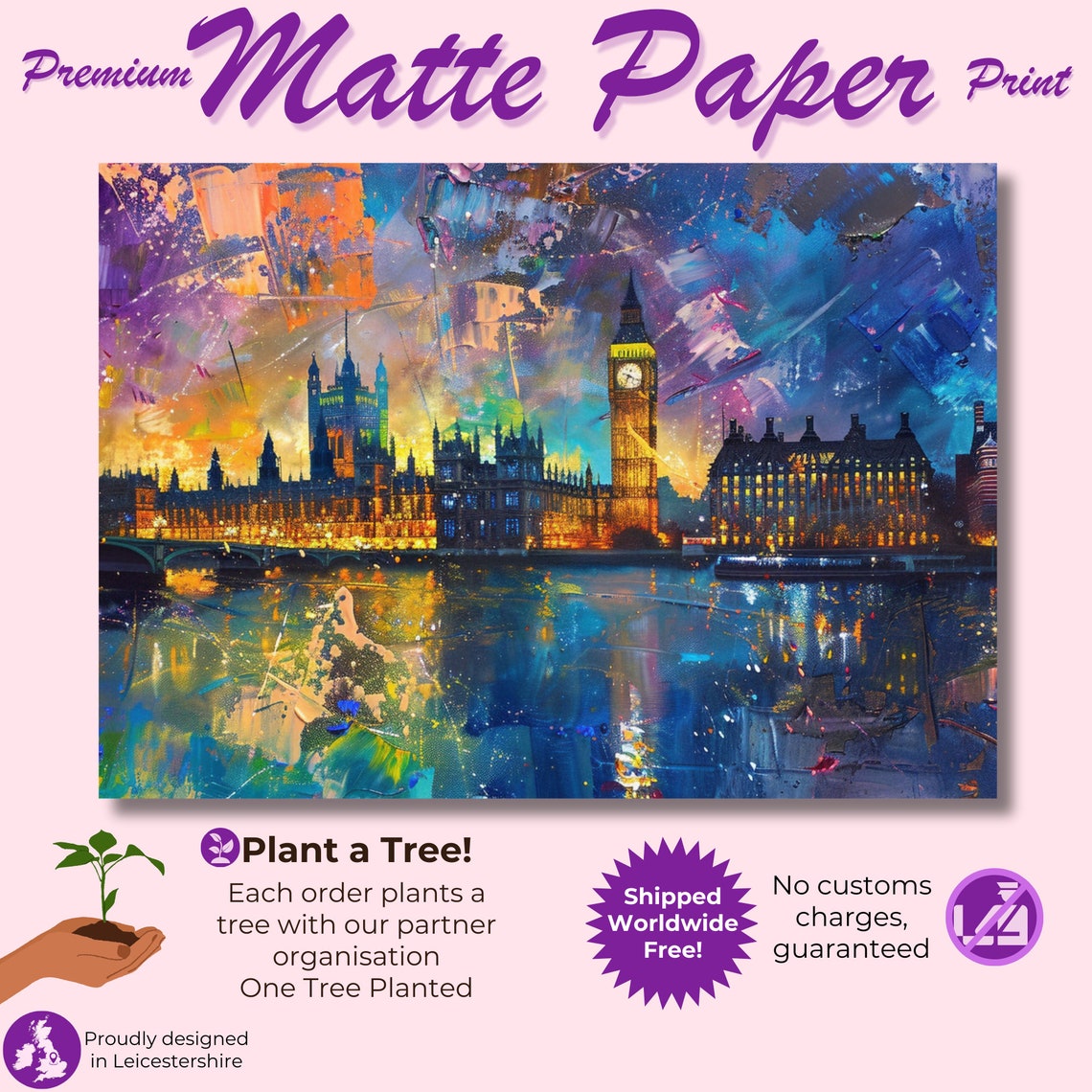 Big Ben at Night London Lights Thames River Reflections Art Poster - Image 3