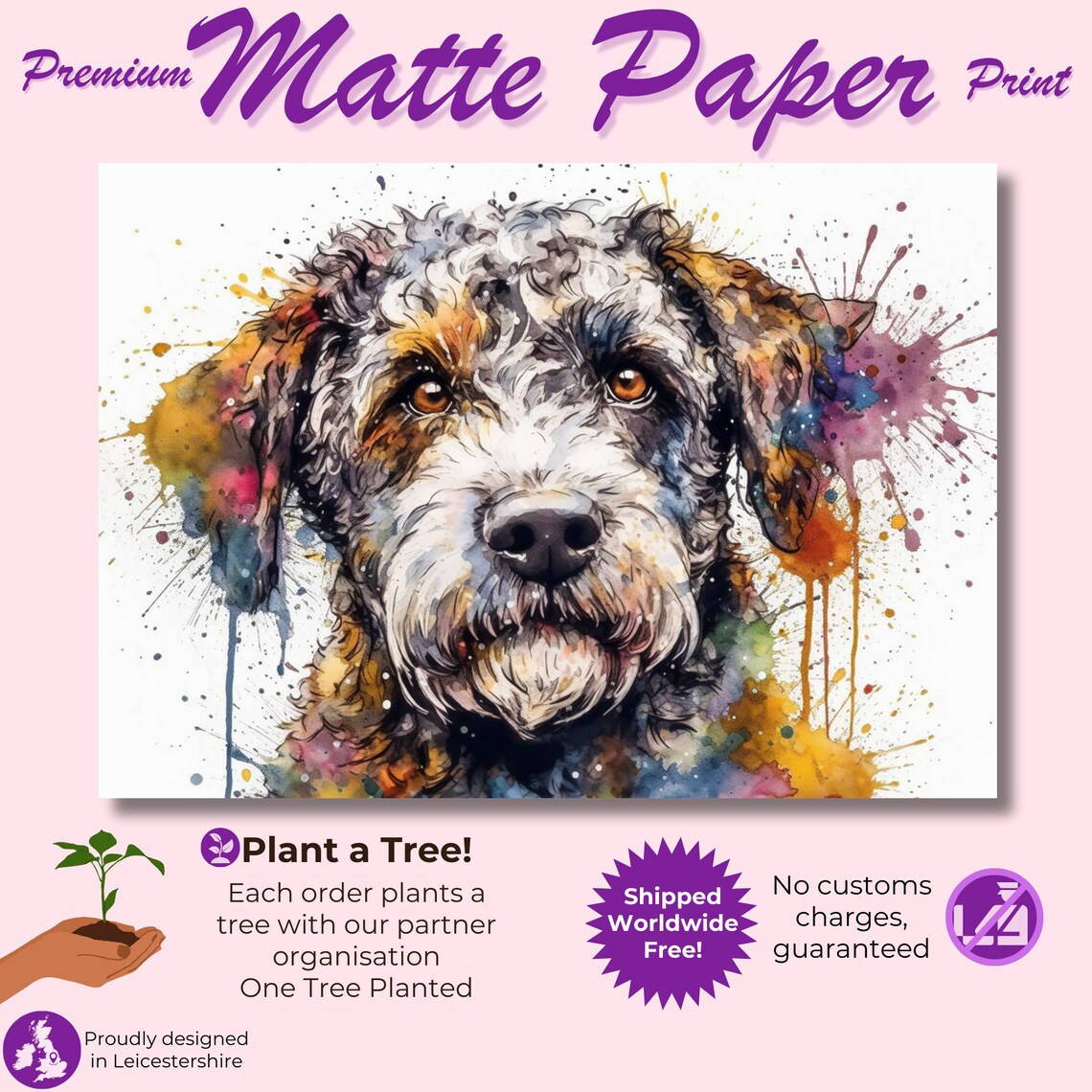 Lagotto Romagnolo Amber Eyes Colourful Watercolour Dog Portrait Poster - Image 3