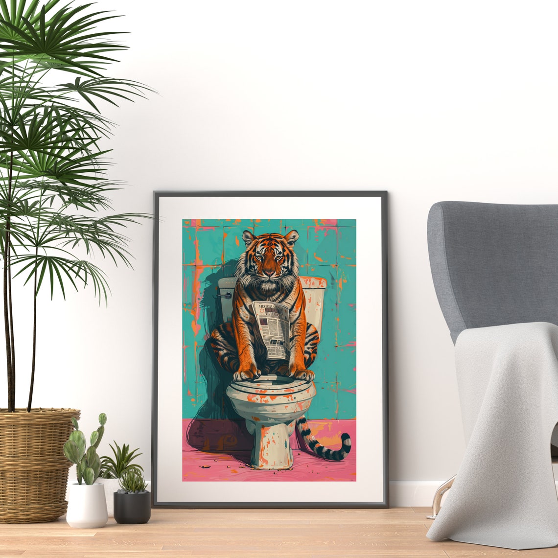 Tiger Toilet Art Poster Maximalist Bathroom Wall Art Quirky Tiger Decor Funny Animal Bathroom Art Print Bold Tiger Wall Poster - Image 3