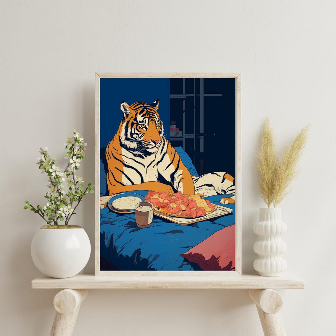 Tiger Eating Nachos in Bed on a Cozy Late Night Movie Poster - Image 2